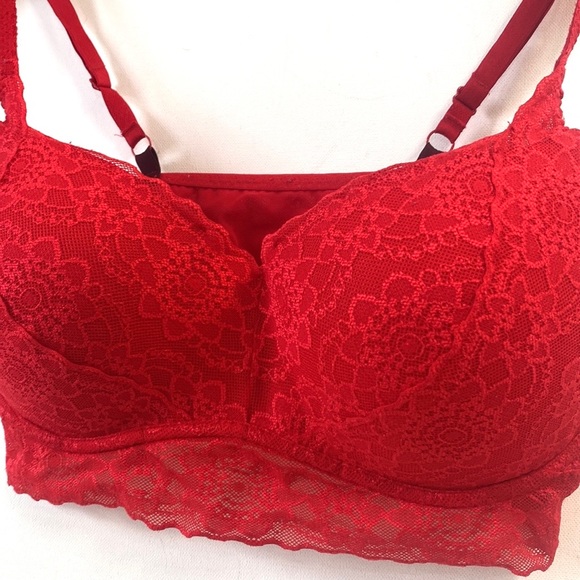 (A55) Victorias Secret PINK Lace Padded Push Up Bralette Bra Red, Sz L DD)/G(DD) - Picture 2 of 10